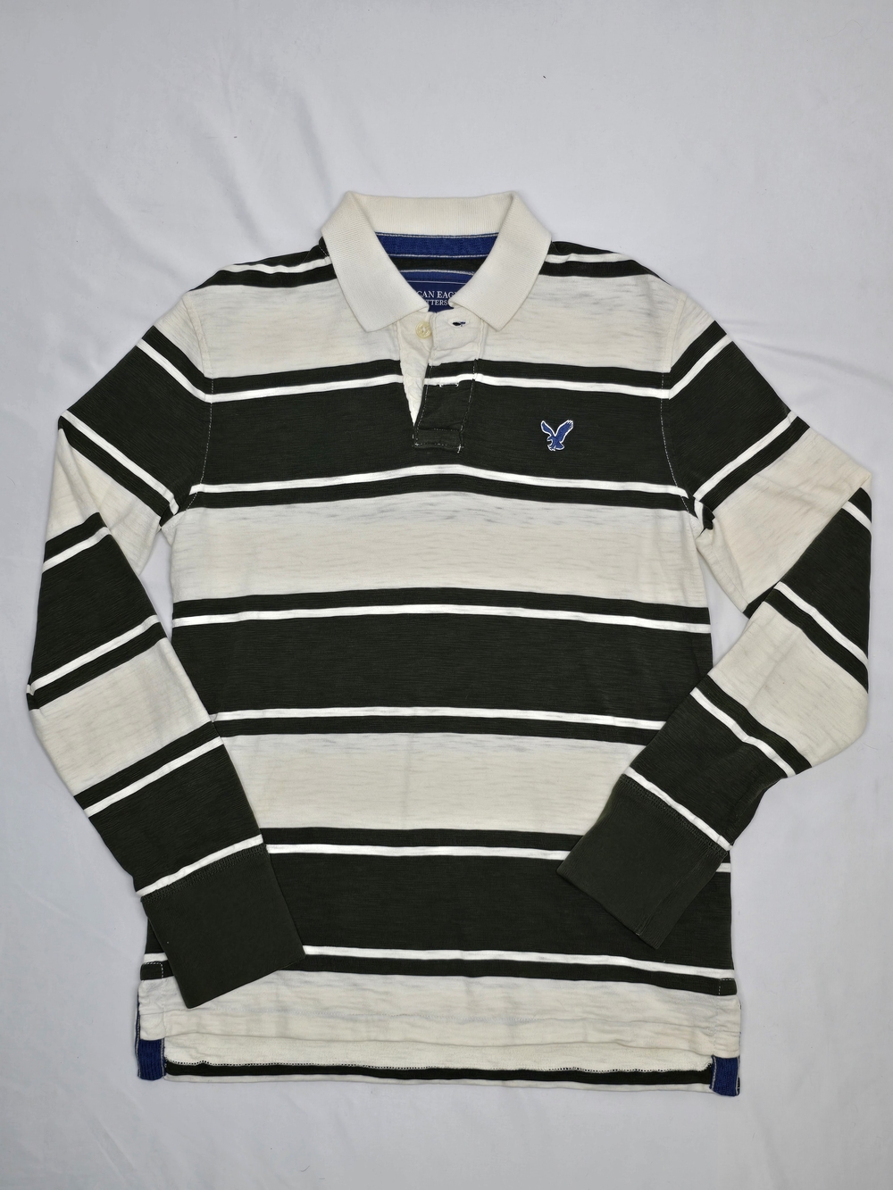 Vintage American Eagle Striped Long Sleeve Rugby Polo Shirt Size Small